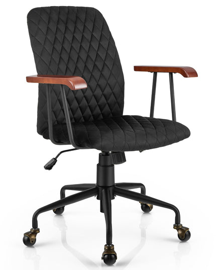 Giantex Velvet Home Office Desk Chair, Adjustable Swivel Task Chair, Vintage Mid-Back Leisure Chair