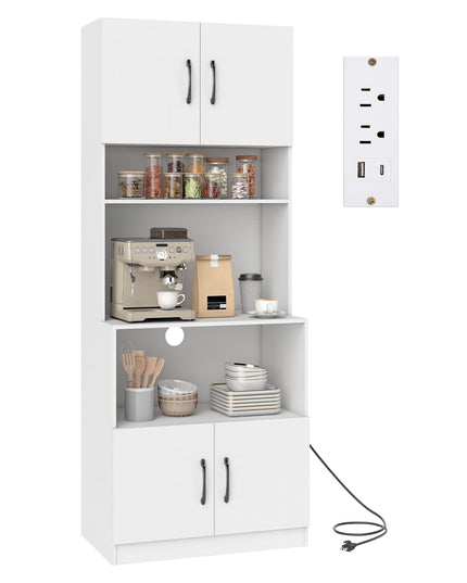 Giantex 66" Tall Farmhouse Kitchen Pantry Cabinet with Charging Station