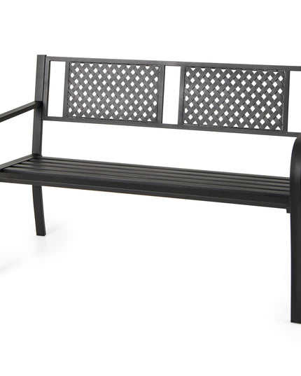 Giantex Metal Outdoor Bench with Mesh Pattern Backrest