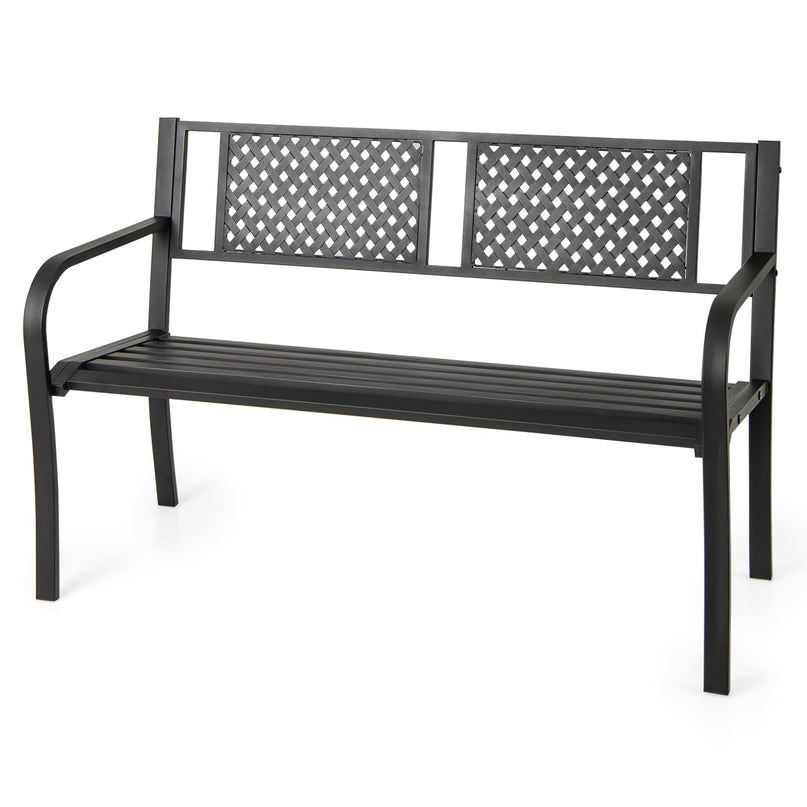 Giantex Metal Outdoor Bench with Mesh Pattern Backrest