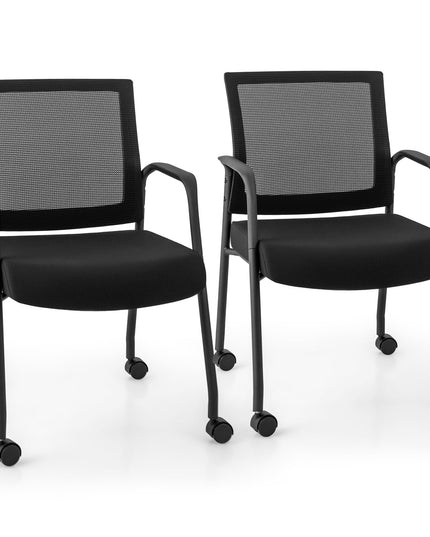 Giantex Waiting Room Chairs - Reception Chairs, Office Guest Chairs with Wheels, Metal Frame & Armrests