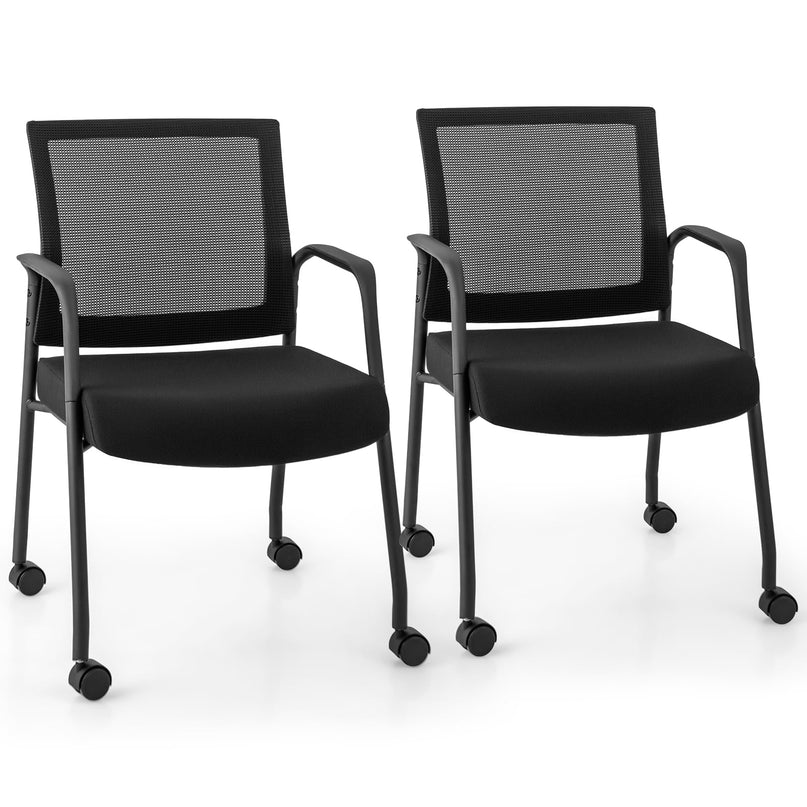 Giantex Waiting Room Chairs - Reception Chairs, Office Guest Chairs with Wheels, Metal Frame & Armrests