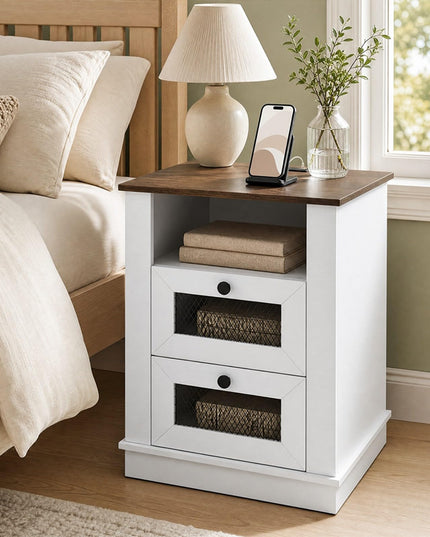 GIANTEX 2-Drawer Nightstand with Charging Station & Open Storage (1/2)