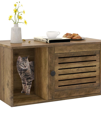 Giantex Cat Litter Box Enclosure - Litter Box Hidden Furniture with Louvered Door, Front Entry, Storage Cabinet