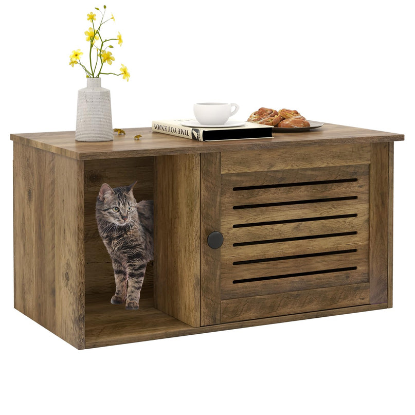 Giantex Cat Litter Box Enclosure - Litter Box Hidden Furniture with Louvered Door, Front Entry, Storage Cabinet