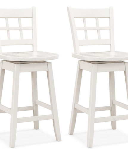 Giantex Bar Stools, Farmhouse Swivel Barstools with 6-Grid Hollow Back & Ergonomic Contoured Seat