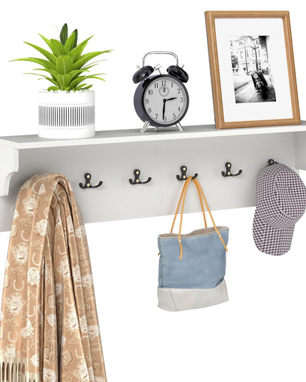 Porte-manteau mural Giantex avec étagère 80cm en bois, 6 patères pour chapeaux, serviettes, sacs à main et peignoirs