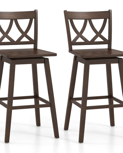 Giantex 29" Bar Stools Set of 2/4, Swivel Wooden Bar Chairs with Rubber Wood Frame, for Kitchen Island, Restaurant & Pub, Dark Grey
