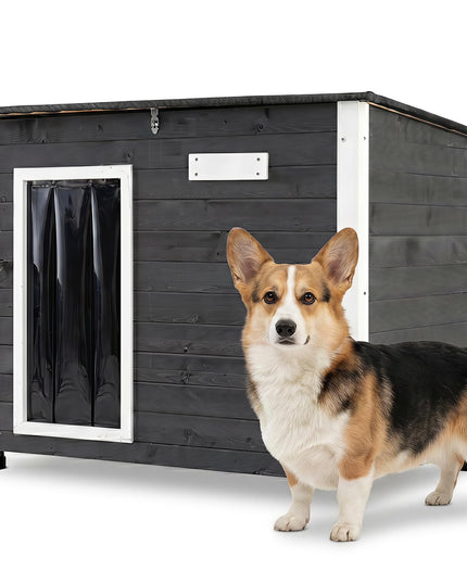 Giantex 34"/42.5" LWooden Dog House with Openable Asphalt Roof