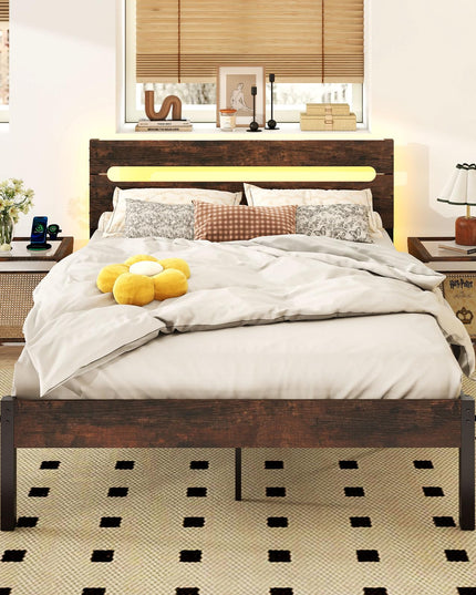 Giantex Full Size LED Bed Frame with Charging Station