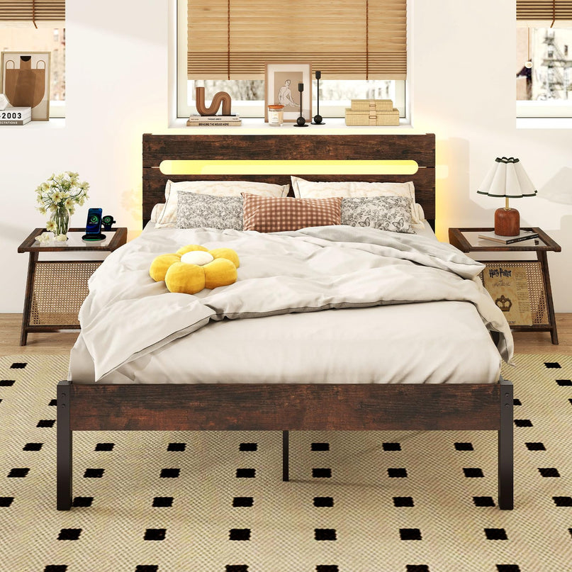 Giantex Full Size LED Bed Frame with Charging Station