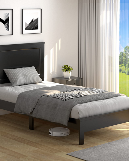Platform Bed w/ Rubber Wood Legs & Integrated Headboard | Wooden Bed Frame