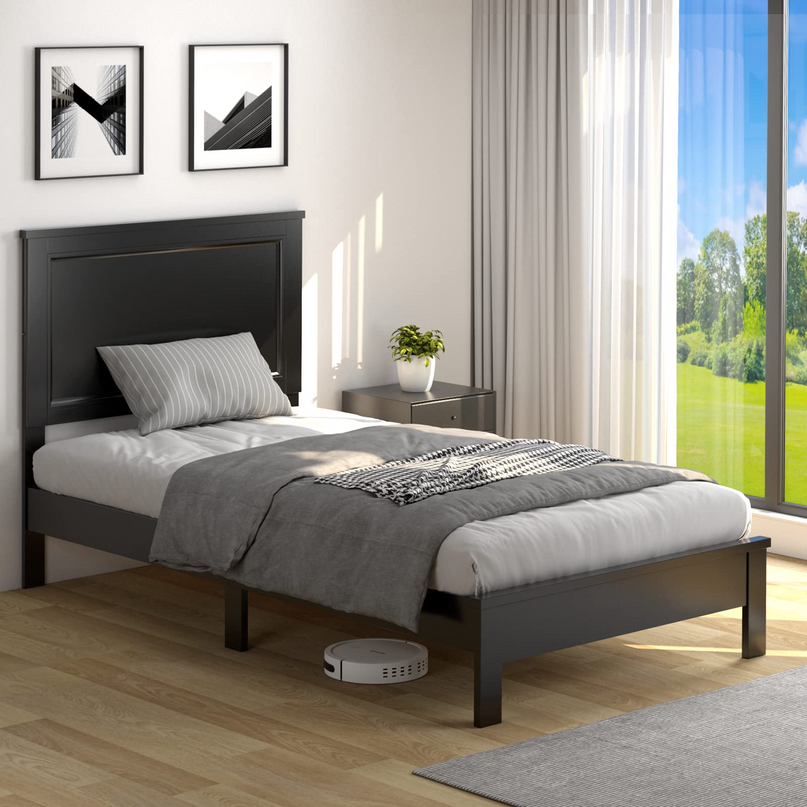 Platform Bed w/ Rubber Wood Legs & Integrated Headboard | Wooden Bed Frame