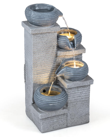 Giantex 23 Inch Cascading Bowls Waterfall Fountain with Warm LED Lights & Pump (4-Tier)