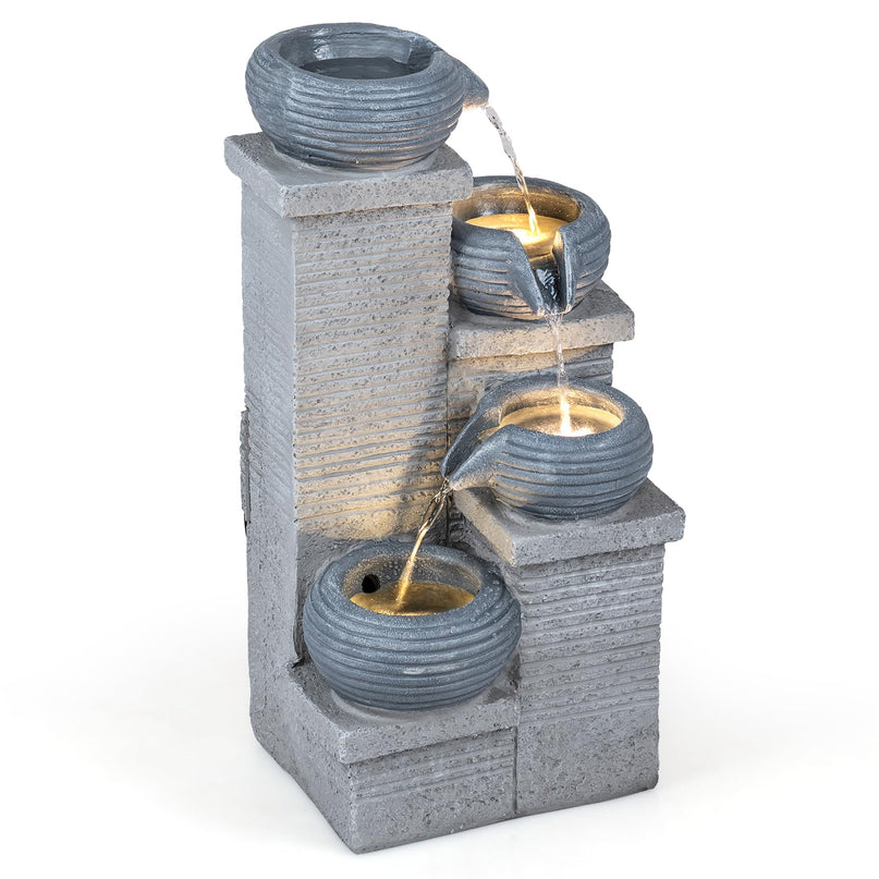 Giantex 23 Inch Cascading Bowls Waterfall Fountain with Warm LED Lights & Pump (4-Tier)