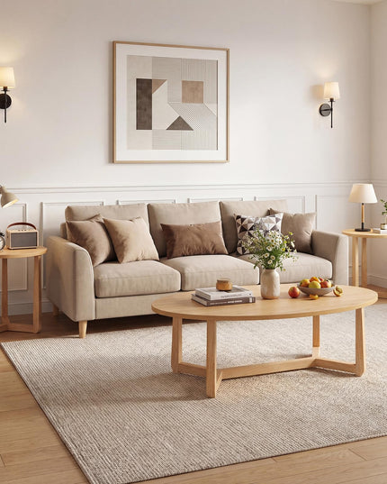 Giantex Oval Coffee Table and End Tables Set of 3 | Mid Century Modern Coffee Table and 2 Round Side Tables