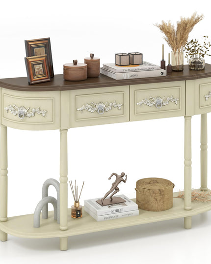 Giantex Retro Console Table with Drawers, 52" Long Narrow Sofa Table w/Open Shelf