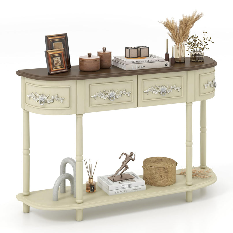 Giantex Retro Console Table with Drawers, 52" Long Narrow Sofa Table w/Open Shelf