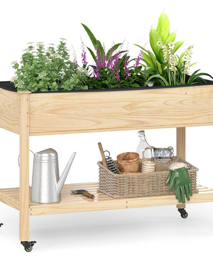 Giantex Jardinières surélevées mobiles Lot de 1/2 jardinières en bois