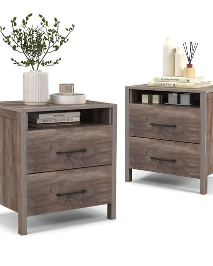 Giantex Farmhouse Nightstand, Rustic Wood Bedside Table