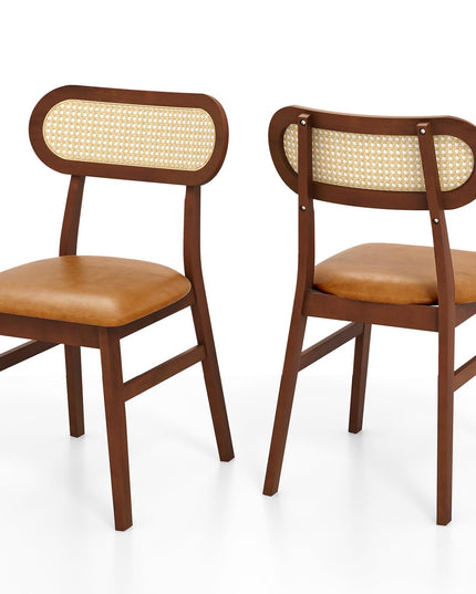 Giantex Wooden Dining Chairs Set of 2/4, PU Leather Upholstered Kitchen Chairs w/Breathable Mesh Cane Backrest