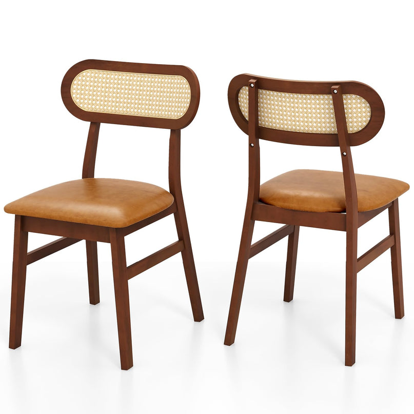 Giantex Wooden Dining Chairs Set of 2/4, PU Leather Upholstered Kitchen Chairs w/Breathable Mesh Cane Backrest