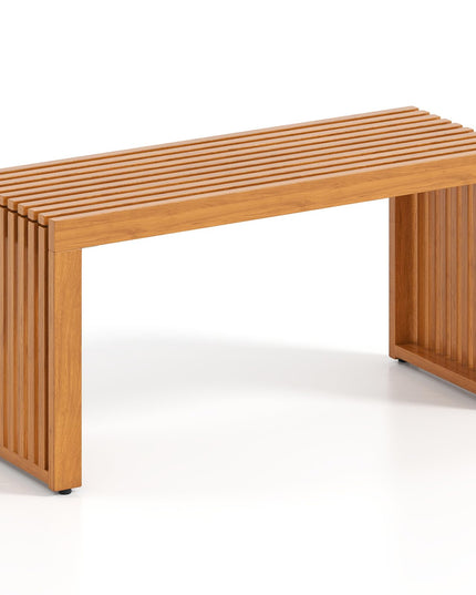 GIANTEX 36" Acacia Wood Outdoor Bench with Slatted Seat & Wooden Frame (1/2)