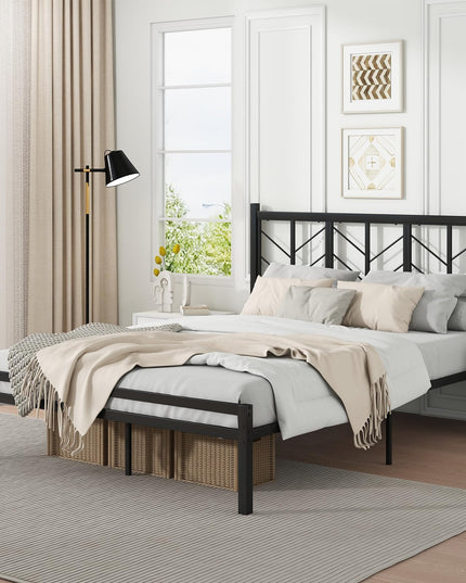 Giantex Bed Frames with Vintage Headboard, Metal Mattress Foundation for Storage
