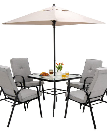 Giantex 6 Piece Outdoor Table and Chairs Set, Patio Dining Set with Umbrella
