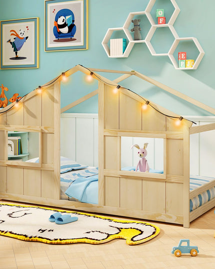Giantex Twin Kids House Bed with Light Bulbs
