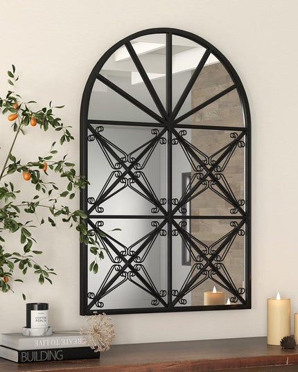 CHARMAID Arched Window Pane Mirror - 34"x23" Arch Wall Mounted Decorative Mirror
