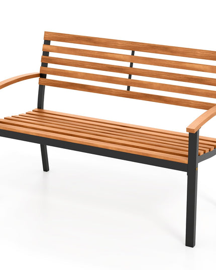 Giantex Outdoor 2-Person Bench with Slatted Backrest & Seat Armrests