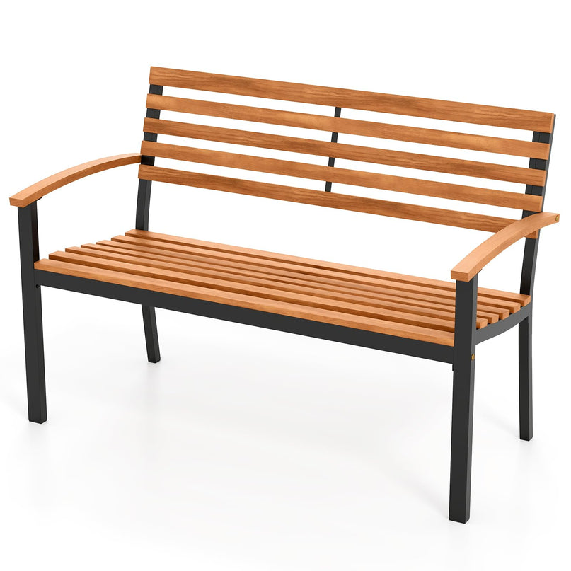 Giantex Outdoor 2-Person Bench with Slatted Backrest & Seat Armrests