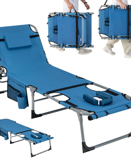 Giantex Folding Beach Tanning Chair - Outdoor Chaise Lounge Chair, 5-Position Adjustable Lounger with Face Hole