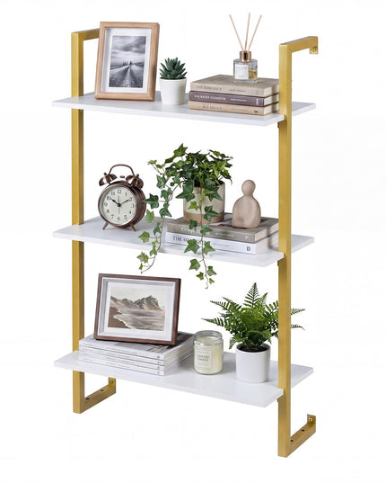 Giantex 3-Tier Wall-Mounted Bookshelf with Metal Frame (1/2)