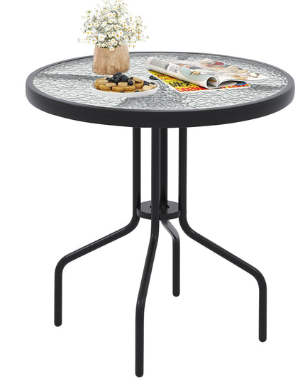 Giantex 27.5" Outdoor Bistro Table with Tempered Glass Tabletop & 1.57" Umbrella Hole