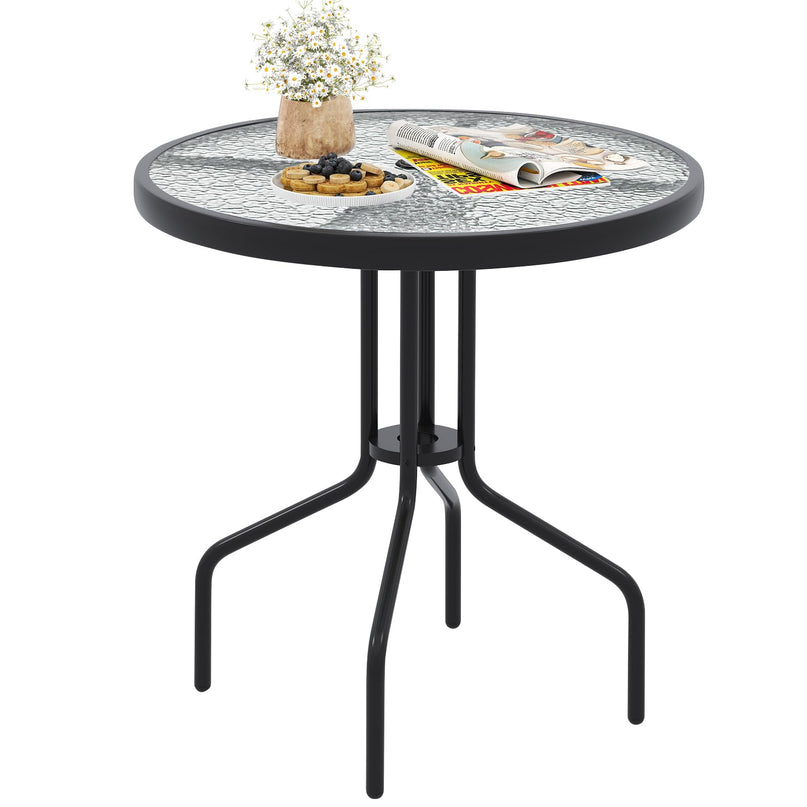 Giantex 27.5" Outdoor Bistro Table with Tempered Glass Tabletop & 1.57" Umbrella Hole