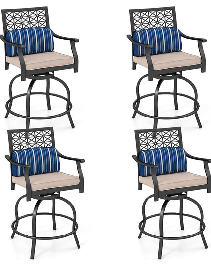 Giantex Outdoor Bar Stools, Metal Patio Bar Chairs with Cushion & Lumbar Pillow