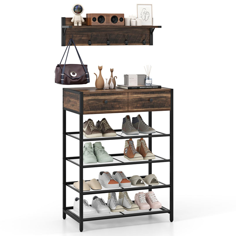 Giantex Coat Rack Shoe Stand Set
