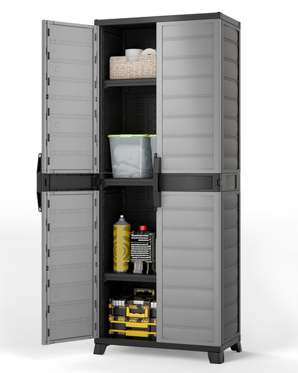 Giantex 68" Lockable Storage Cabinet | PP Garage Storage Shed with Doors & 3 Adjustable Shelves