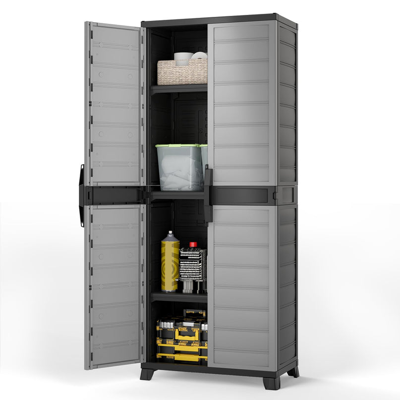 Giantex 68" Lockable Storage Cabinet | PP Garage Storage Shed with Doors & 3 Adjustable Shelves