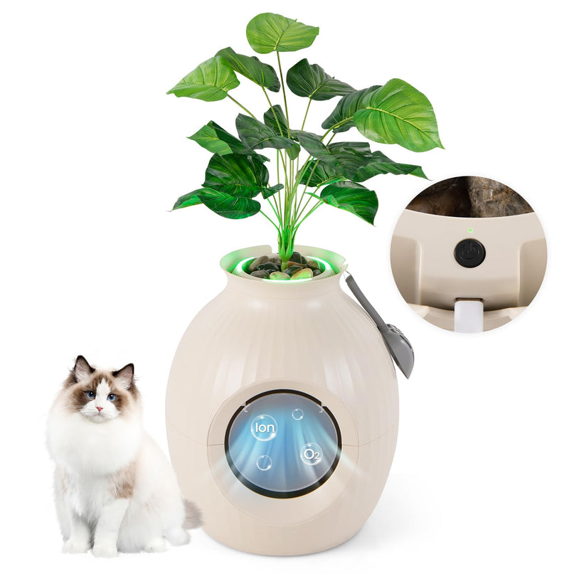 Giantex Cat Litter Box Plant - Hidden Litter Box Furniture with Lights
