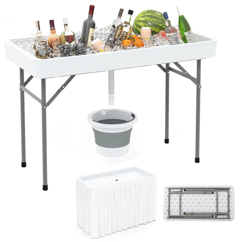 Giantex 46" Outdoor Chill Bar Table with Drain & Removable Matching Skirt