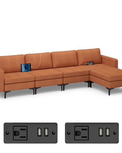 Giantex 4 Seat Convertible Sofa Couch, 123" L Sectional Sleeper with 2 or 1 USB Ports Socket