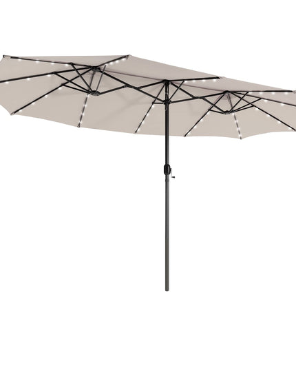Giantex 15 FT Double Patio Umbrellas with 48 Solar LED Lights, Extra-Large Rectangle Umbrella