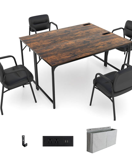 Giantex 30 FT Conference Table with Charging Station, 60" x 24" Rectangular Large Meeting Room Desk with Storage Bag & Hook