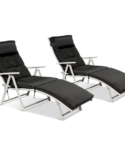 Pool Folding Reclining Beach Chair W/Removable Cushion&Headrest Pillow