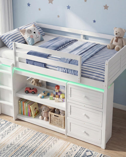 Giantex Loft Bed Twin Size with LED Lights for Boys Girls
