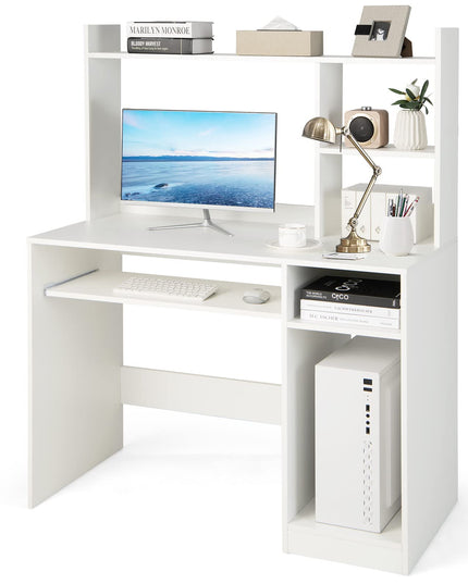 Giantex White Computer Desk with Hutch and Bookshelf