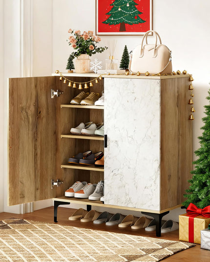 Giantex 4-Tier Wooden Shoe Rack Cabinet W/Marble Pattern Doors for Entryway Hallway